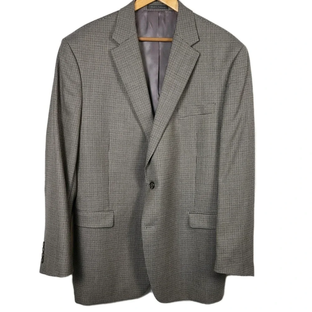 Lauren Ralph Lauren‎ LRL Sport Coat Mens 46L Gray Houndstooth Wool Blazer Career
